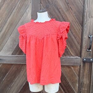 a new day Coral Eyelet Ruffle Blouse XL